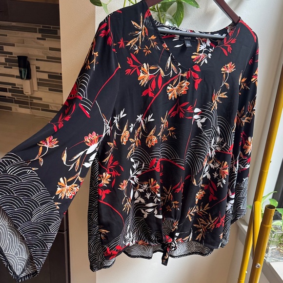 Alfani Black Blouse with Red and Orange Floral Design - Picture 1 of 6